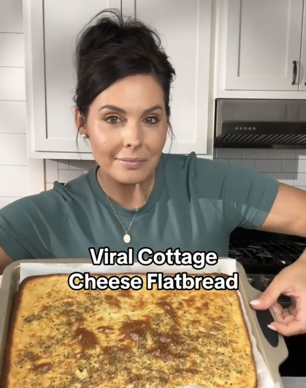 Cottage Cheese Baking Hack pictured: TikToker Ashley McCrary viral cottage cheese flatbread